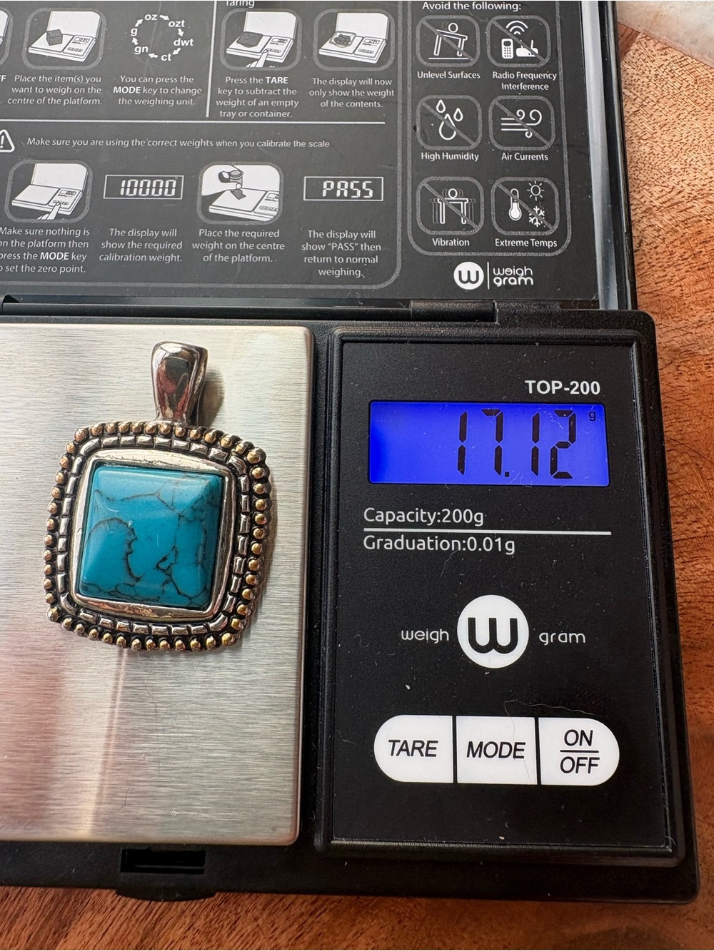 Turquoise Square Statement Pendant in a Silver and Gold Tone Setting - Picture 7 of 7